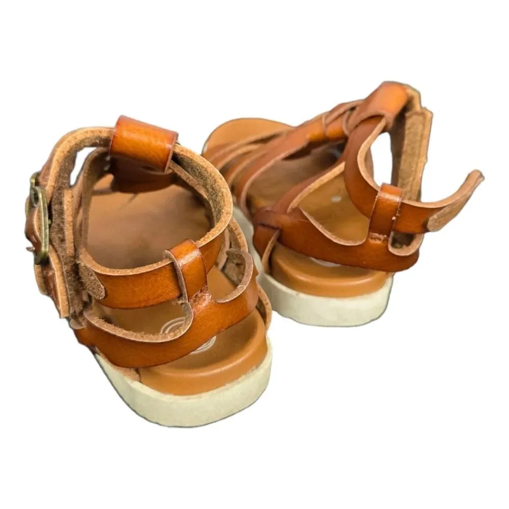 Toddler Girls Gladiator Sandals Size 2 Brown Strappy Velcro Straps Wonder Nation
